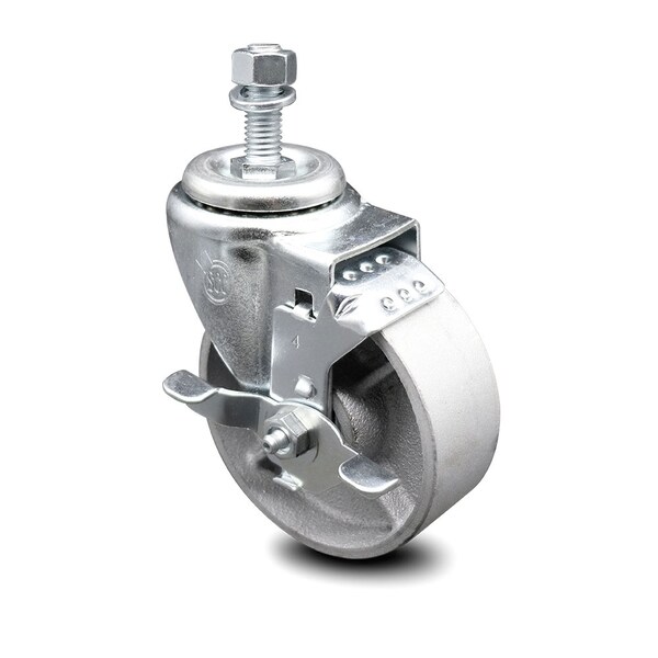 4 Inch Semi Steel Wheel Swivel 1/2 Inch Threaded Stem Caster with Brake SCC